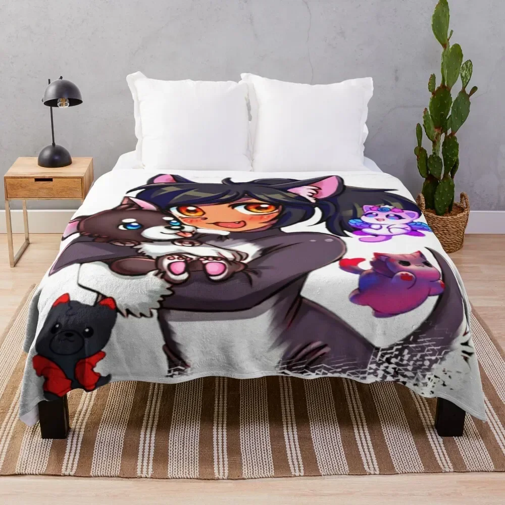 Фото Плюшевое одеяло Meemeows Aphmau с котом, теплое зимнее одеяло в клетку в стиле аниме №1