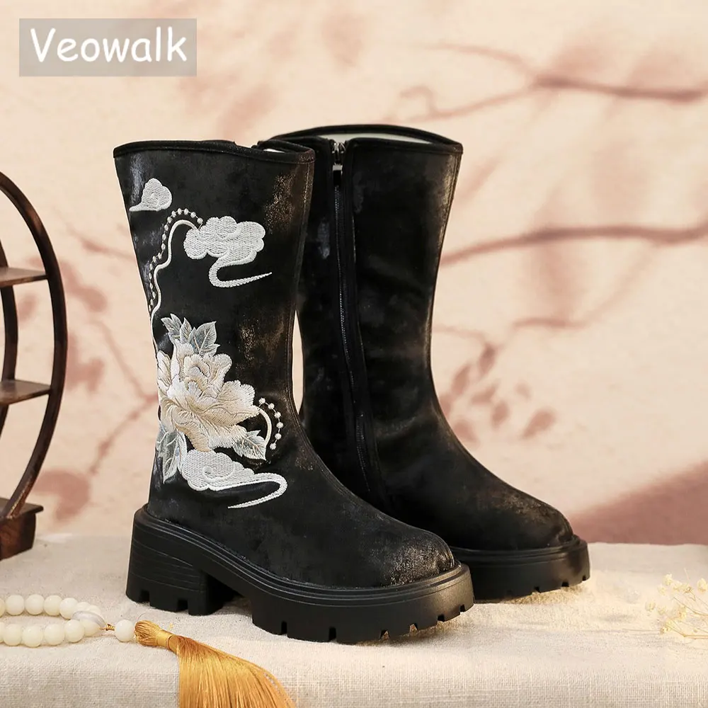 Veowalk/Новые женские осенние ботильоны из хлопчатобумажной ткани с цветочной