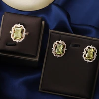 top luxury olive green open ring classic shiny unique design banquet jewelry set for women cute girl gift wedding party ring