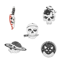 white skull enamel lapel pins gothic style dagger cartoons anime badges fashion vintage brooches for women decorative hijab pins