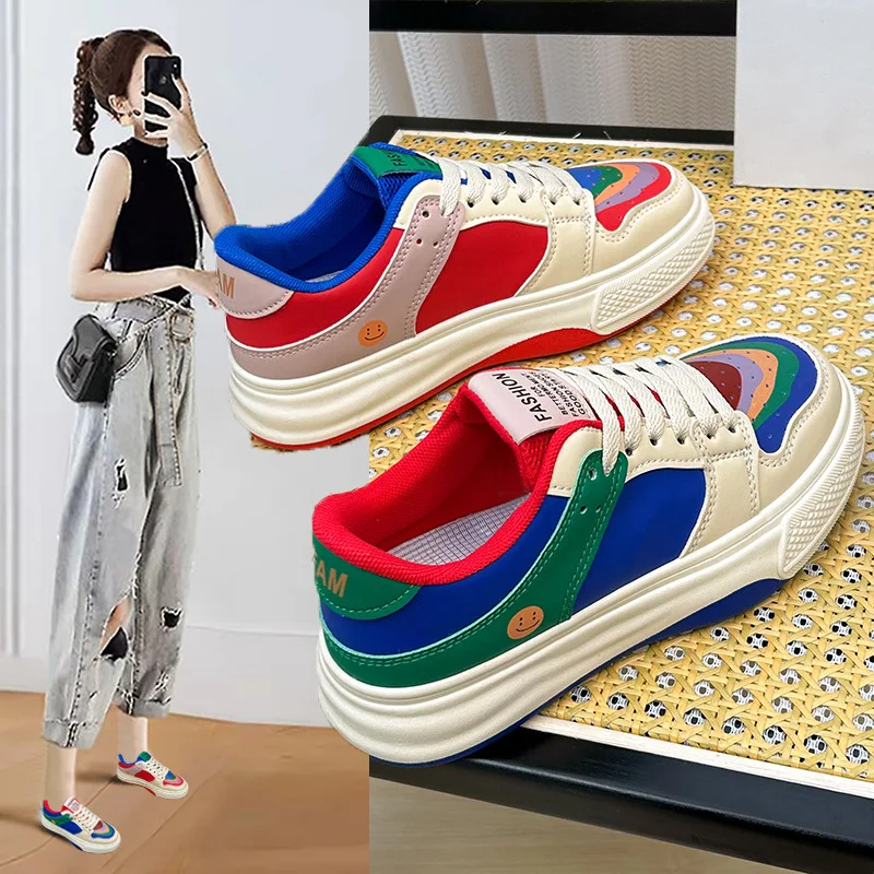 

Женские кроссовки на платформе, Вулканизированная подошва, на шнуровке, обувь на плоской подошве, повседневные дизайнерские, весна-осень