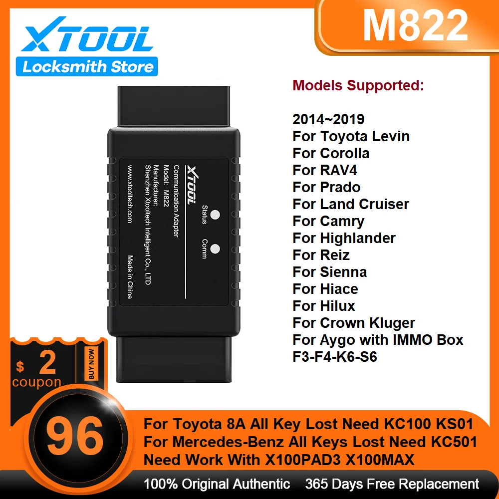 

XTOOL M822 Adapter For Toyota 8A AIl Key Lost key Programming Work With KC501 Programmer & KS01 Emulator For X100PAD3 X100MAX