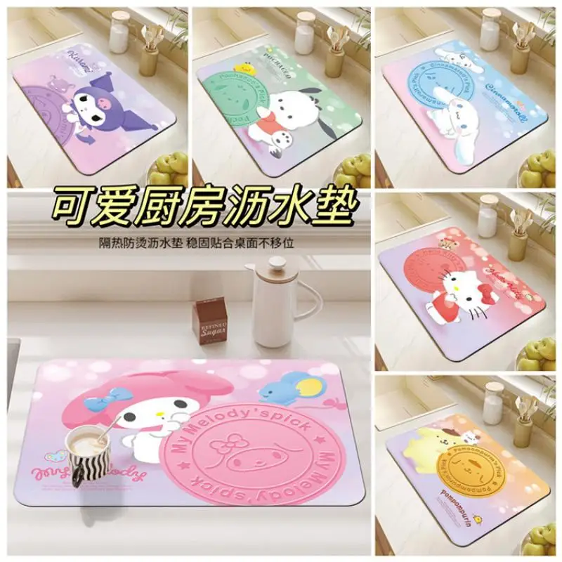 

Soft Diatomaceous Non-Slip Absorbent Mat Cute Mymelody Cinnamoroll Pochacco Cartoon Kitchen Draining Heat Bowl Insulation Mat