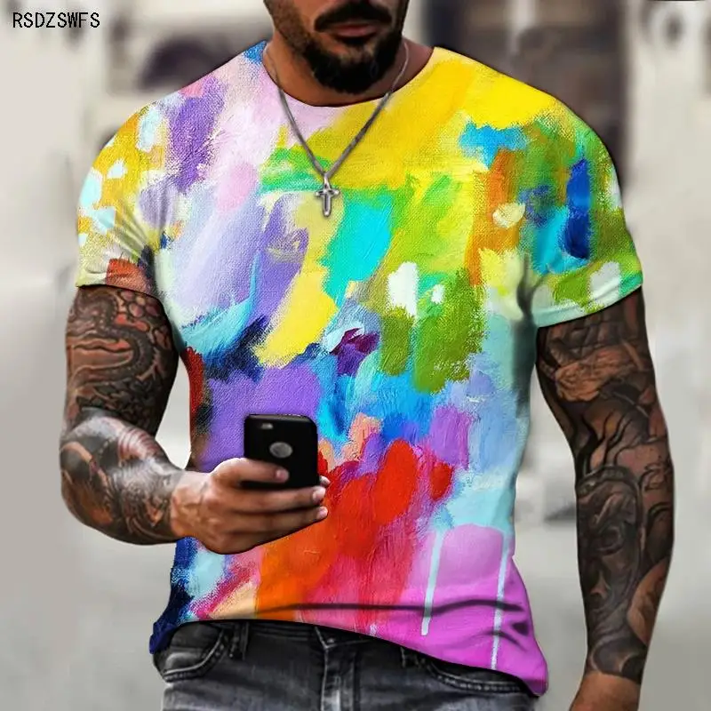 

2021 New Color Painting Men's Summer Spring Oversized T-shirt Street Harajuku 3D Printed Shirt Men's Fashion Sports 5XL