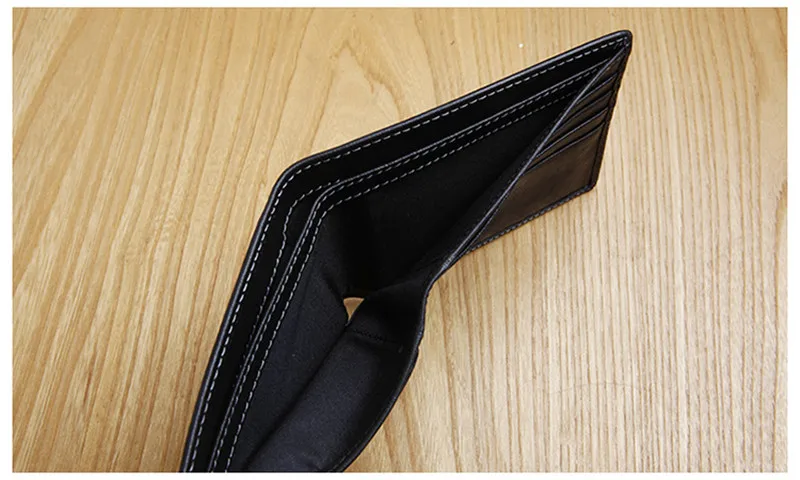 casual simple first layer cowhide men small wallet fashion natural soft genuine leather youth black ID credit card holder purse
