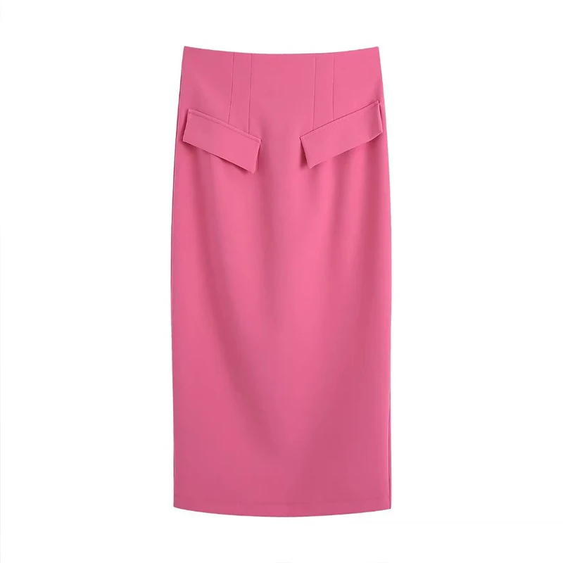 

2022 Summer Women Casual Straight Skirts Solid High waist Split Female Elegant Street OL Skirt Clothing