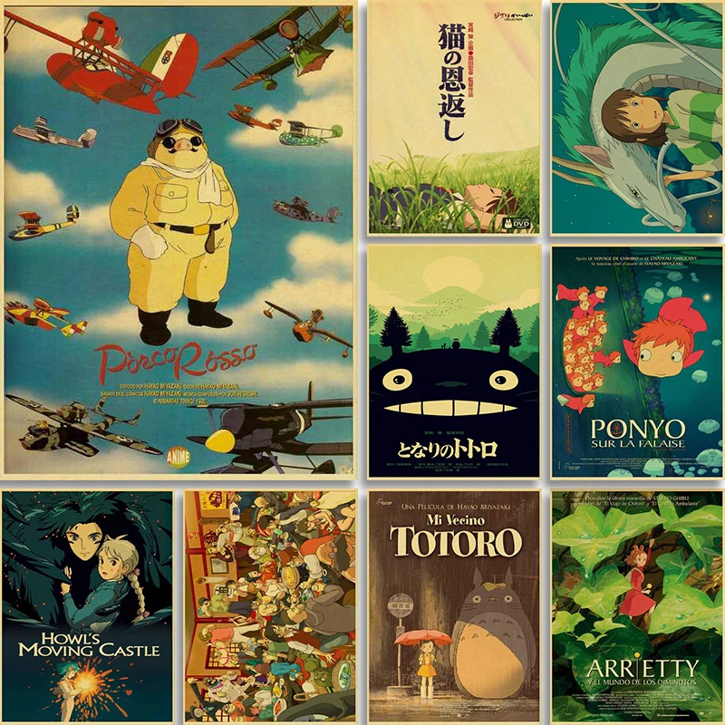 

Children's room/comic shop decorating retro wall paintings of Hayao Miyazaki's masterpieces with canvas paintings