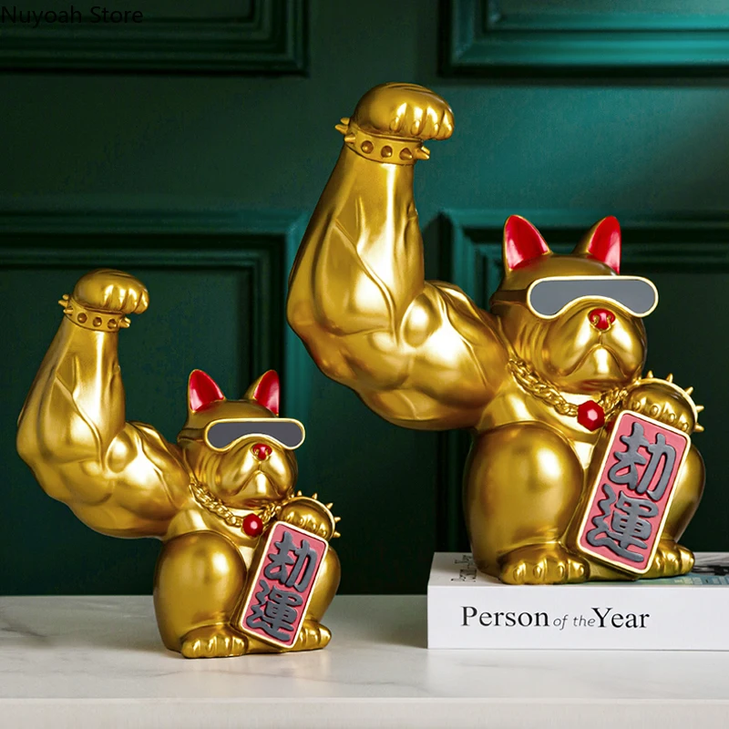 

Golden Resin Giant Arm Muscle Cat Creative Animal Sculpture Bookcase Living Room Decoration Abstract Art Crafts Lucky Cat