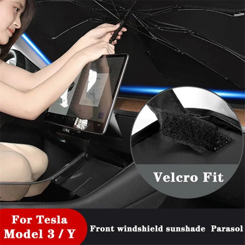 

Upgraded Car Sunshade Parasol For Tesla Model 3 Y Front Windshield Sunscreen And Heat Insulation Sunshade Protector Covers