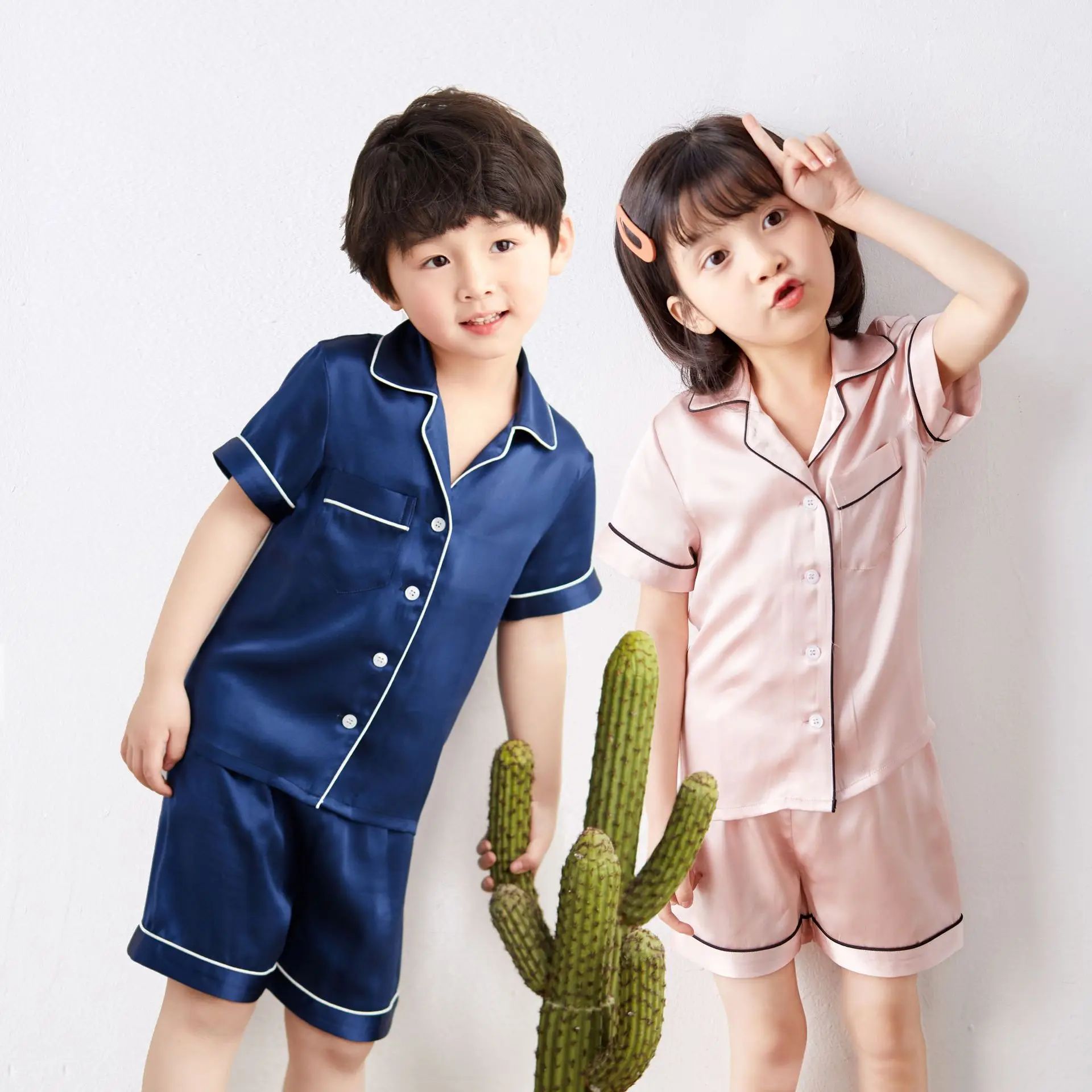 kids pajamas Set Silk Satin Pajamas Set Kids Suit Short Sleeve Sleepwear Nightwear Chlidren Pajamas Set Flower Girl Pijamas
