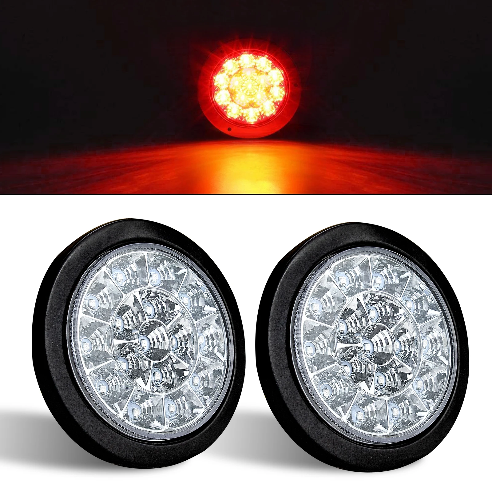 

2pcs 4 inch trailer lights round Red LED Trailer tail lights 16 Led round Brake/Running Tail Lights