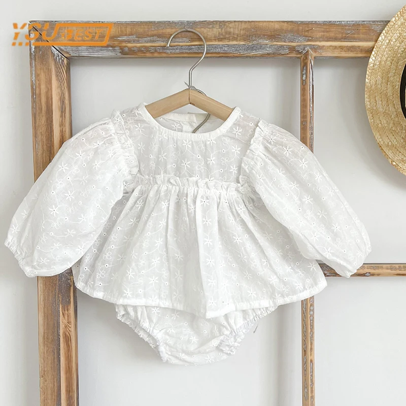 

Infant Kids Baby Girls Long Sleeve Flower Hollow Out T-shirt + Shorts Clothing Sets Newborn Baby Girls Children Clothes Suit
