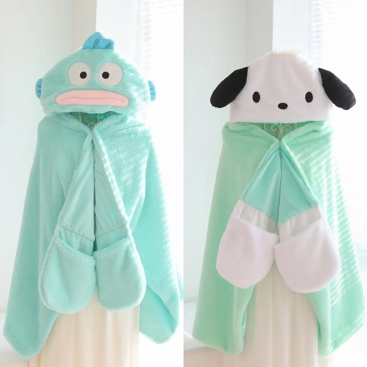 Красивое Одеяло Sanrio с капюшоном понравико Hangyodon мультяшное утолщенное теплое