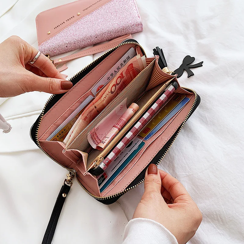 Новые женские кошельки Дамские сумка-кошелек на запястье для монет длинный клатч