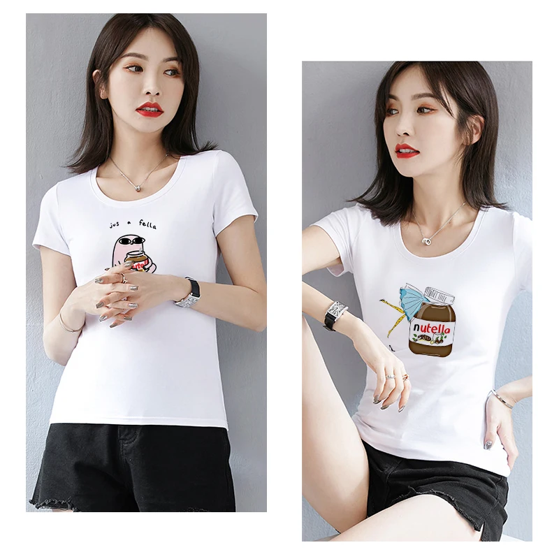 Nutella Женская одежда с круглым вырезом и коротким рукавом Повседневная модная