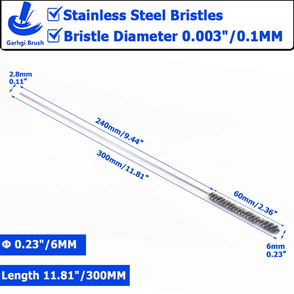 

500 мм удлиненная проволочная щетка для трубок из нержавеющей стали, спиральная витая петля, трубная бутылка с узким отверстием, металлическая глубокая ржавчина, ручные инструменты для очистки