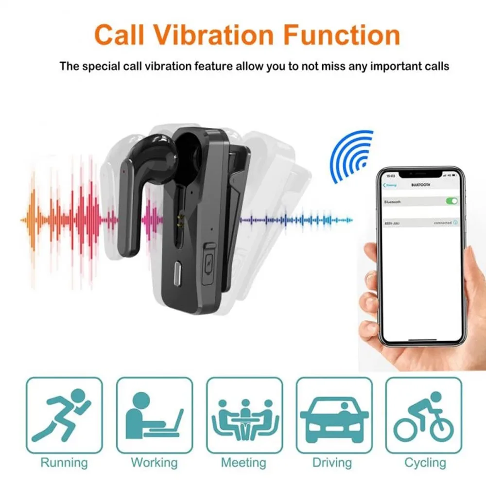 Wireless Bluetooth 5.1 Earphones One Ear Business Headset With Microphone Sports Hook Handsfree Headphone Earbuds For Drive