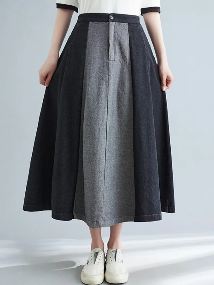 Женская длинная джинсовая юбка с высокой талией Повседневная Свободная