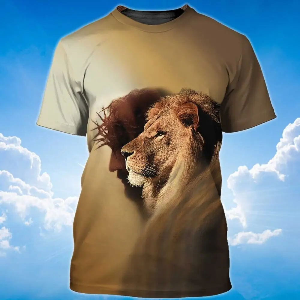 

3D Full Print Jesus and Lion Shirt Lion of Judah T Shirt
