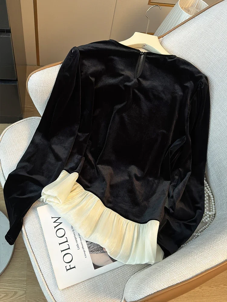 Бархатные блузки Matakawa с бисером милые женские рубашки контрастных цветов