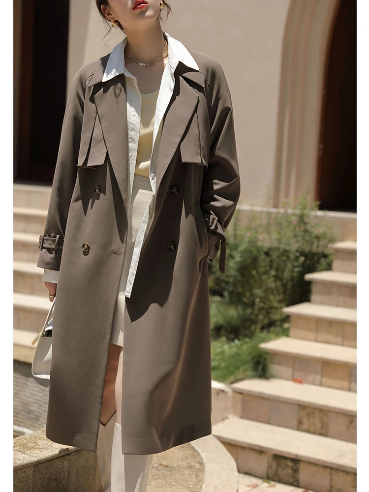 DUSHU темпераментная ветровка куртка средней длины женская одежда длинное пальто