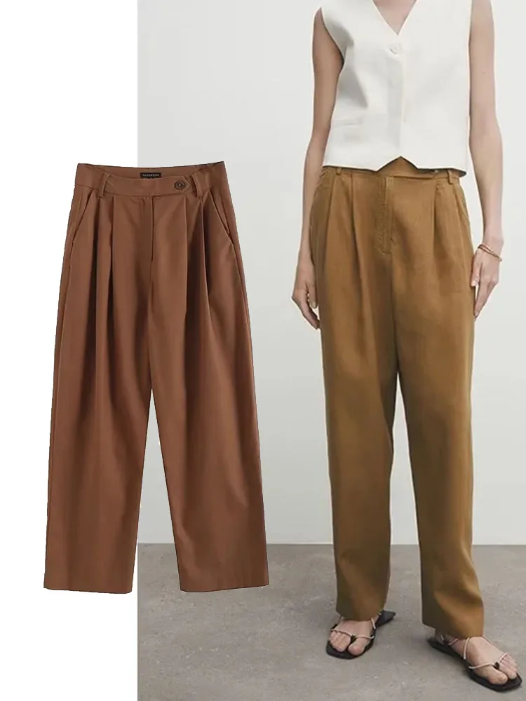 

TRAF Women Solid Colors Ankle Length Pants Summer Newest Fashion Female Mid Waist Drawstring Casual Full-Length Trousers 2 Color