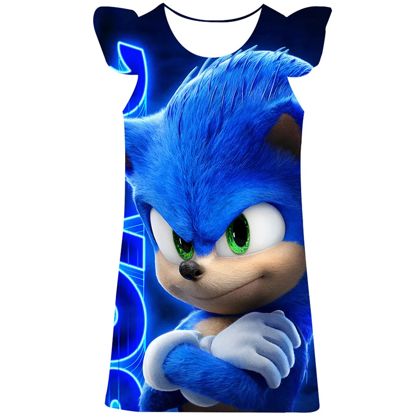 

Kids Spring Summer Sonic Dresses Girls Sequins Princess Dress Girls Short Sleeve Party Vestidos Girls Dress Children Clothing