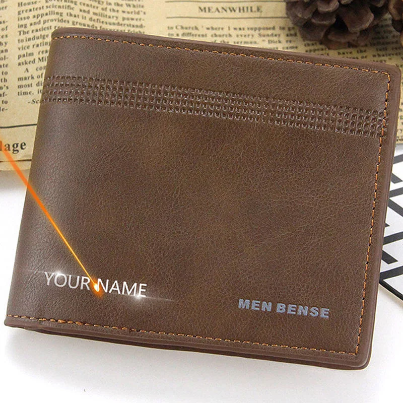 

Новые короткие мужские кошельки, простой модный мужской кошелек из искусственной кожи с именем на заказ, тонкий держатель для карт, высокок...