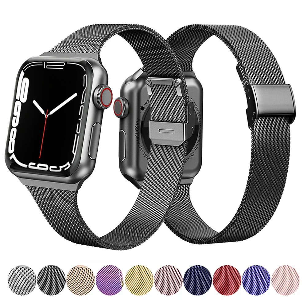 Ремешок Миланская петля для apple watch band 44 мм 40 38 мм/42 тонкий браслет из нержавеющей