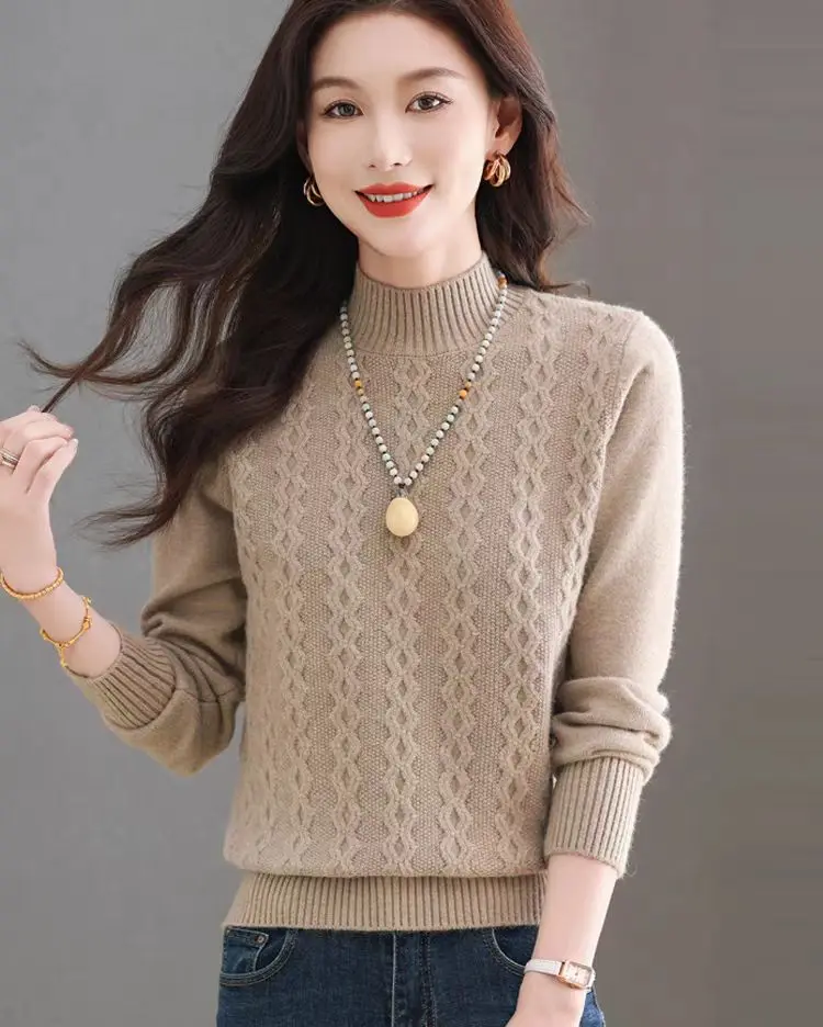 Новинка 2024 осенне-зимняя вязаная нижняя рубашка женский утолщенный жаккардовый