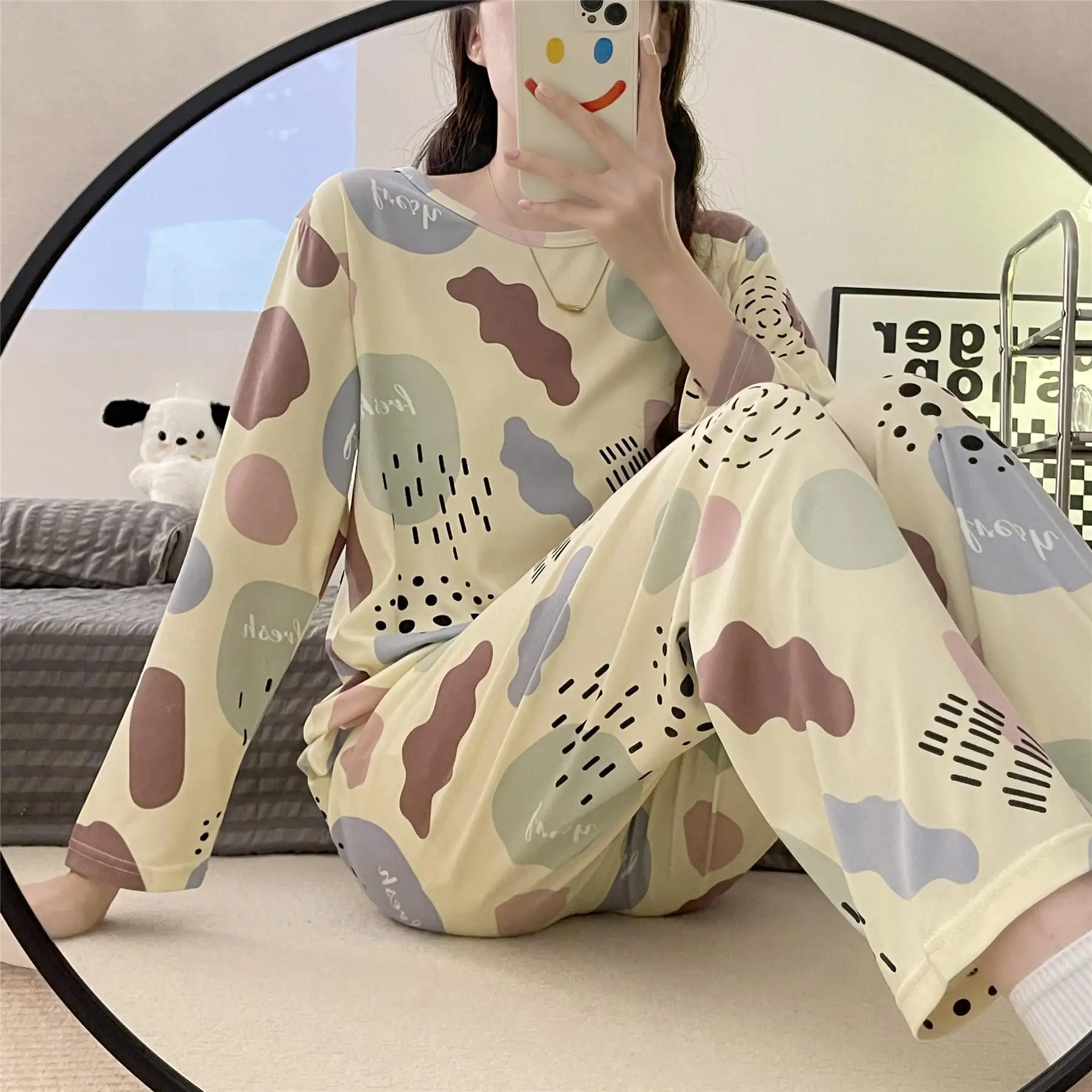 Wholesale Pajamas Sets Spring Carton women Long Sleeve Sleepwear Suit Autumn Cute Big Girls Homewear Gift for female Sleepwear