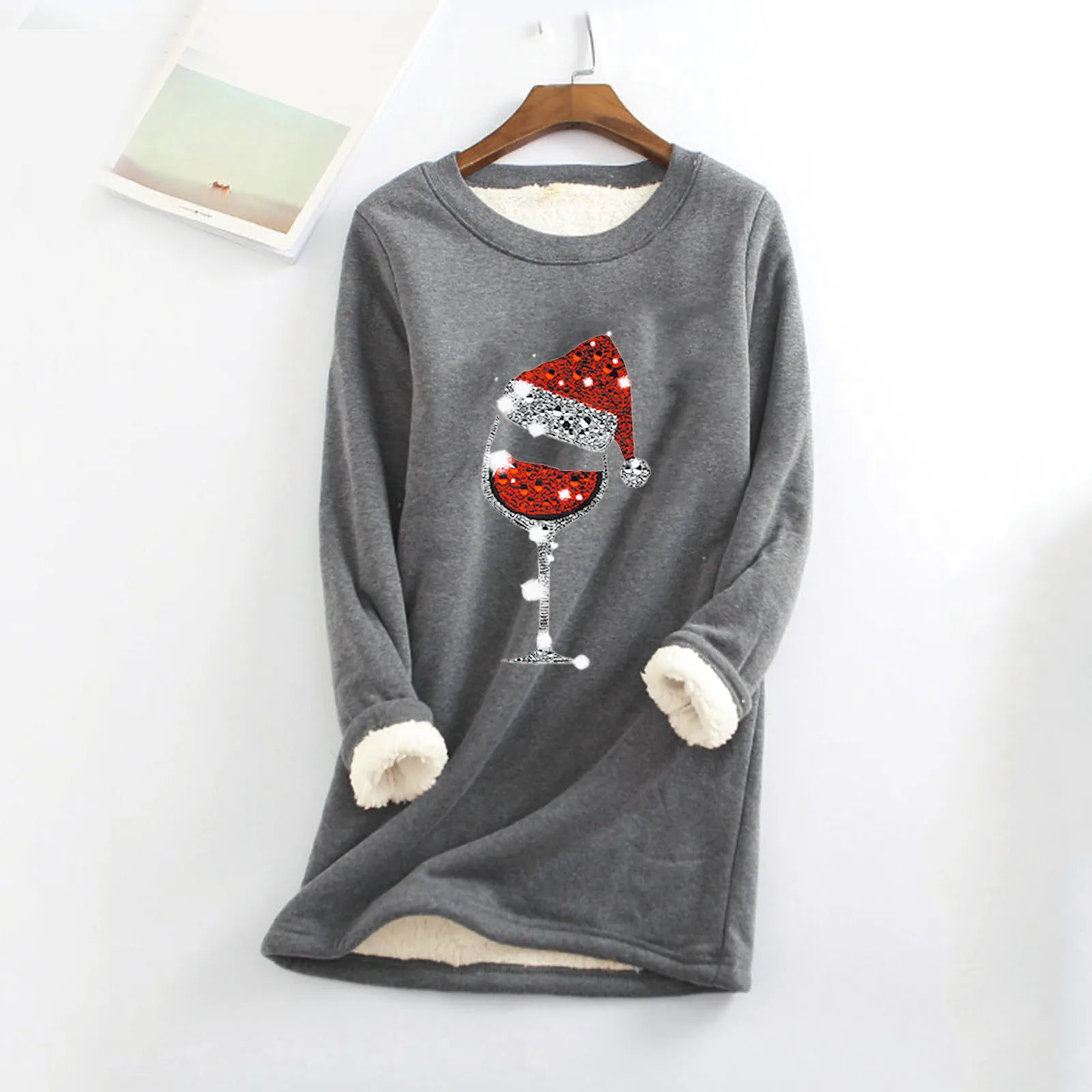 

Women Autumn Winter Christmas Print Warm Loose Top Fleece Hooded Sweater Hot Hoodie