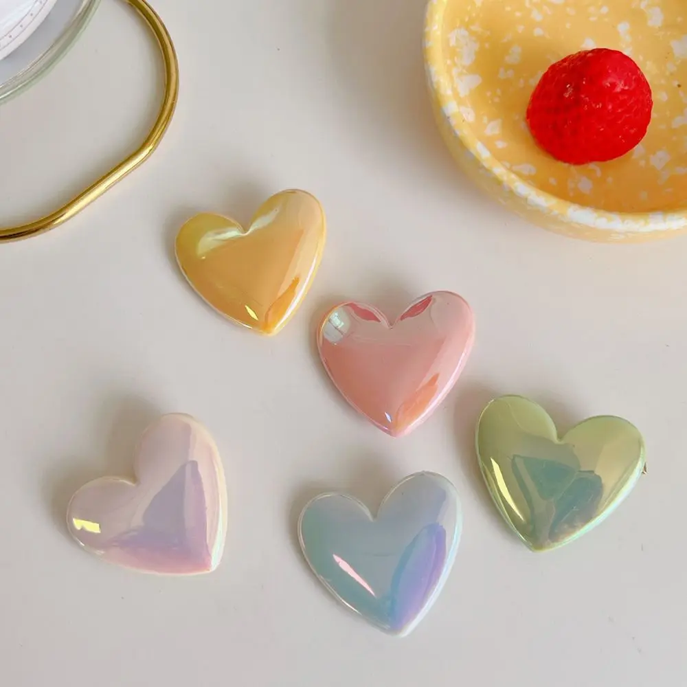 

Summer Small Fresh Laser Resin Love Heart Hairpin Side Clip Sweet Girl Heart Peach Duckbill Clip Bangs Clip