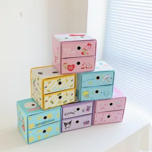 Cartoon Sanrios Anime Double drawer Storage Box Large-capacity Desktop Foldable PU Storage Box Kawaii Cosmetic Box Girls Gift