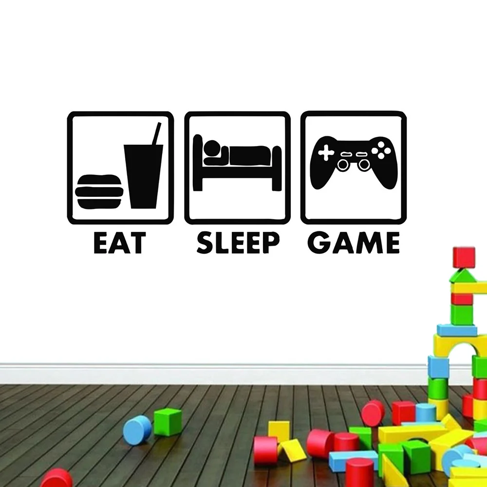 Новый крутой настенный джойстик для спальни для мальчиков, видеоигра «Eat Sleep», Игровая приставка, Виниловая наклейка, домашний декор, настенная наклейка