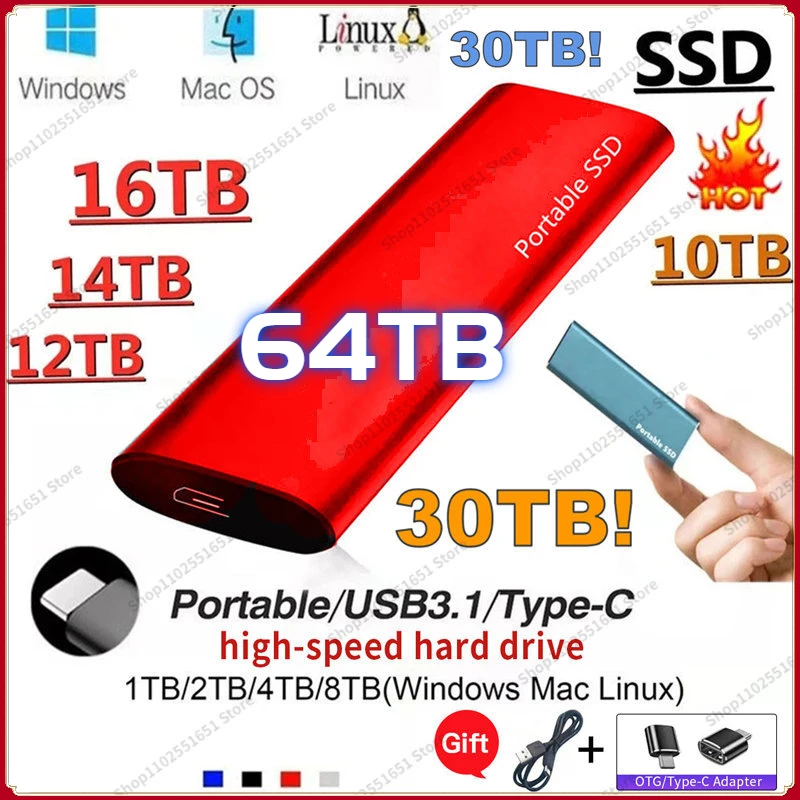 

High Capacity Solid State Drive 128TB 32TB SSD Portable 8TB 4TB Hard Drive Storage Device Computer USB 3.1 Mobile Hard Drives