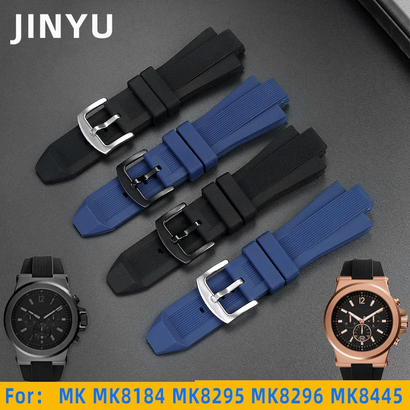 

29*13mm Black Blue Silicone Rubber watch band For M-K MK8184 MK8295 MK8296 MK8445 MK8152 watchband mens watches strap