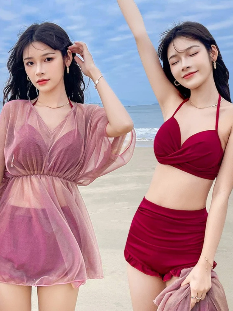 

Раздельная пляжная одежда из трех предметов, блузка, купальник, бикини, лидер продаж, весенний купальник, сексуальный купальный бюстгальтер...