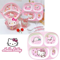 sanrios hello kitty childrens tableware cartoon kitty baby divided plate complementary food bowl drop resistant spoon fork gift