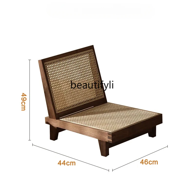 

Solid Wood Rattan Tatami Table and Chair Combination Balcony Bay Window Single Leisure Small Tea Table Armchair