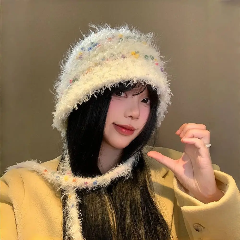 Милая корейская шляпа Stye Rainbow Beans теплая осенне-зимняя шерстяная вязаная крючком