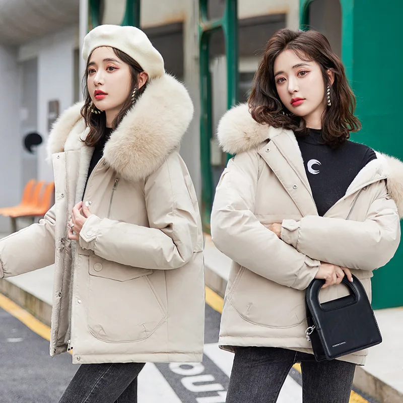 WYWMY Winter Jacket Women Parkas Short Coat Imitation Rabbit Fur Hooded Coat Slim Waist Warm Cotton Padded Coat Winter Clothes