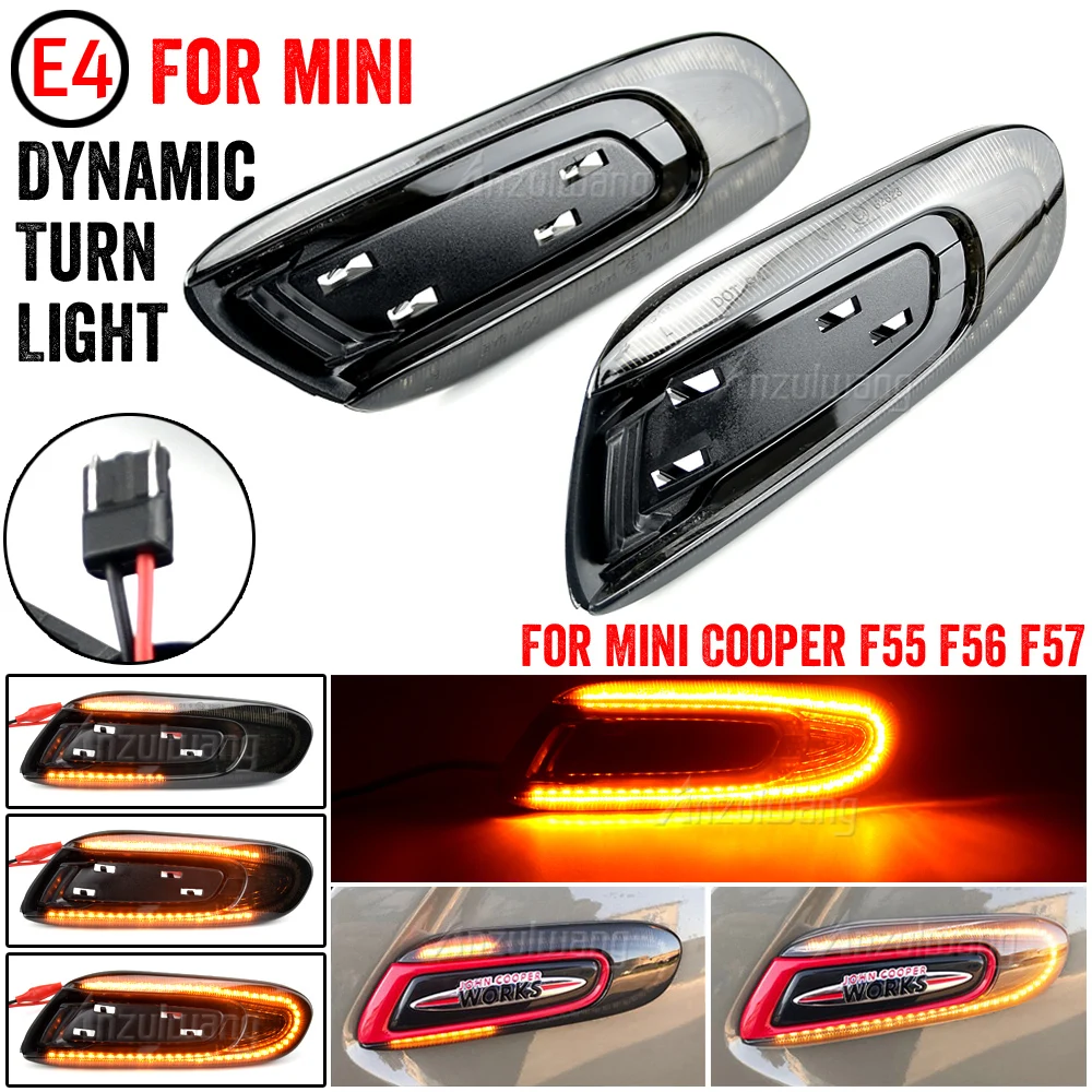 

For Mini Cooper F55 F56 F57 2X Dynamic LED Fender Side Marker Lights Sequential Turn Signal Lamps Smoke Lens No Error Waterproof