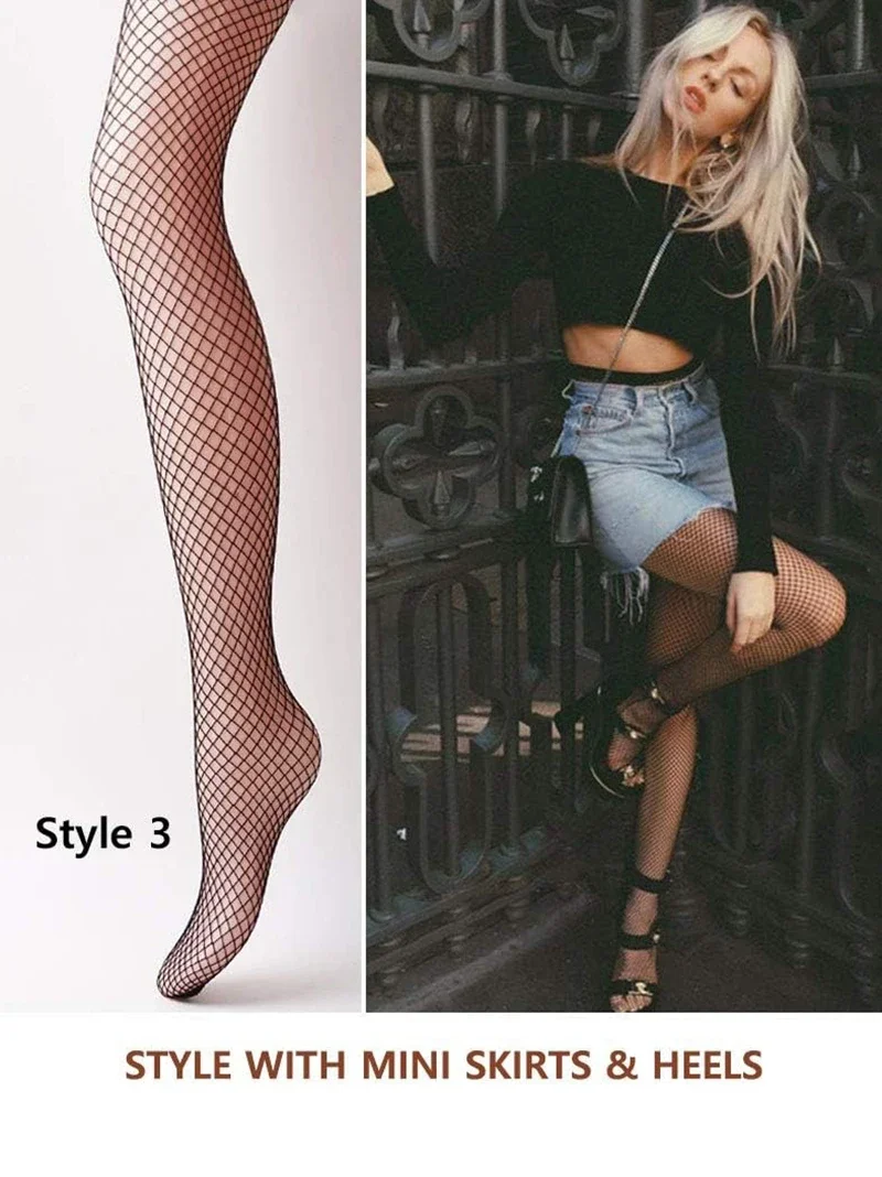 4 пары женских колготок в сеточку с рисунком черные сетчатые чулки колготки