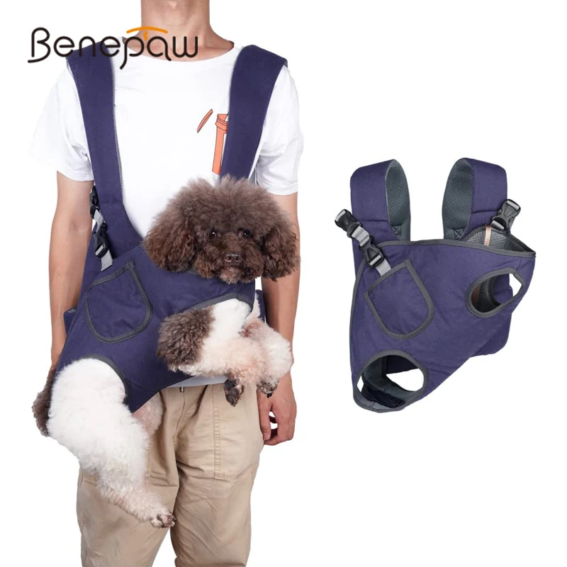 

Портативный рюкзак для собак Benepaw с регулируемым плечевым ремнем, дышащий Карманный джинсовый слинг для домашних животных, переноска для ма...