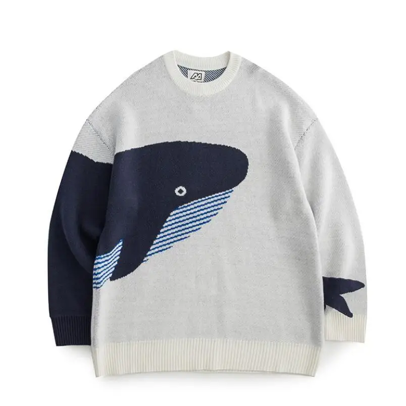 Lonely Whale Knitted Sweaters Men Autumn Winter Pullover Man Women Jumpers Harajuku Knitwear Outwear Streetwear Tops w304