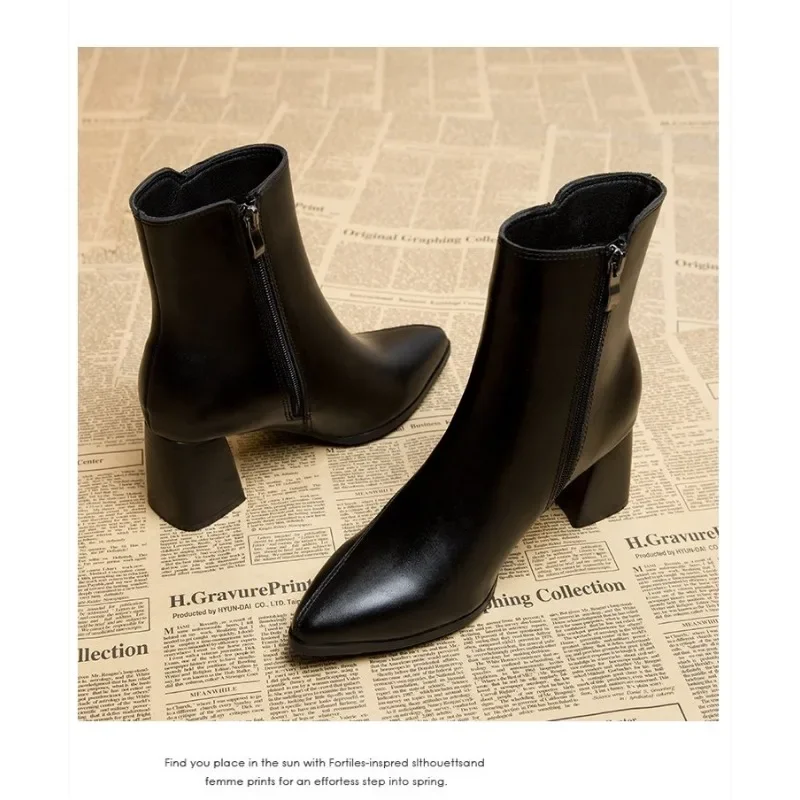 new Fashion Women Boots Autumn New British Style Thin and Women's Pointed Toe Side Zipper Black Nude