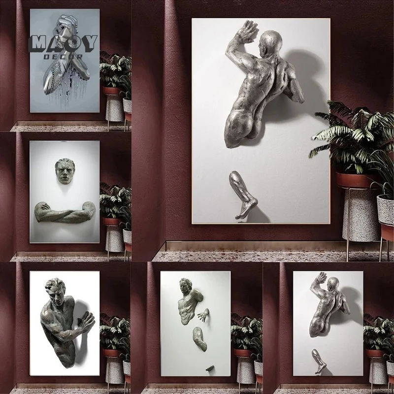 

Modern Metal Figure Statue Frame Canvas Painting Visual Effects Poster and Print Wall Art Pictures for Living Room Home Decor
