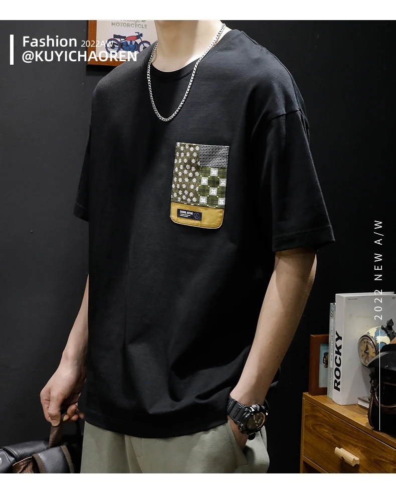 

M5810 Short Sleeve T-Shirt Men's Half Sleeve Loose Large Size Tide Brand T-Shirt Summer Cotton Half Sleeve