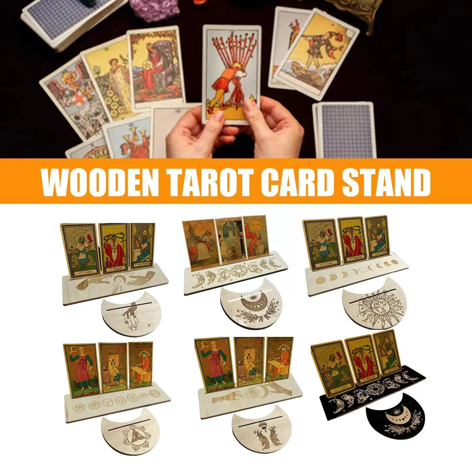 For Tarot Moon Shape Rectangle Card Altar Stand Wood Display